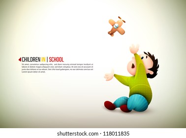 Baby Boy Playing With Toy Aircraft | EPS10 Vector Background | Layers Organized and Named Accordingly