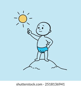 "Baby Boy Pointing at Sun Vetor Art" (em inglês) Portal da arte