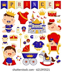 Baby Boy In Prince Costume Vector Set