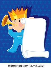 Baby boy prince greeting announcement card. Vector illustration