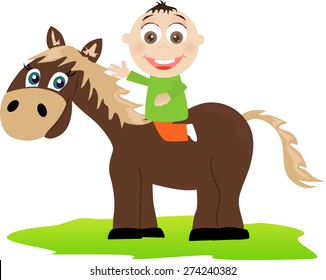 Baby boy riding on the horse