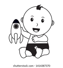baby boy with rocket toy vector illustration