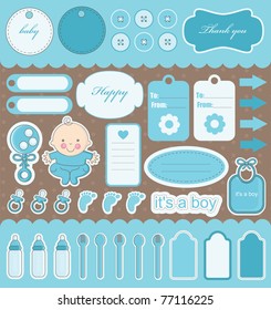 baby boy scrapbook elements. vector illustration