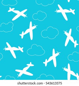 Baby boy seamless pattern with with airplanes silhouettes