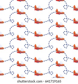 Baby boy seamless pattern with color planes. Children's background with flying airplane for printing on fabric, postcards and use on websites.