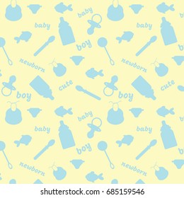Baby boy seamless pattern with newborn elements.