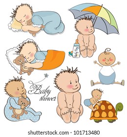 baby boy set isolated on white background