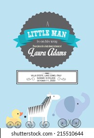 baby boy baby shower/ animal push/pull toy card template vector/illustration