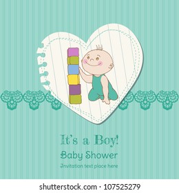 Baby Boy Shower and Arrival Card - with place for your text in vector