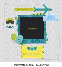 Baby Boy Shower or Arrival Card - Air Plane Theme - in vector