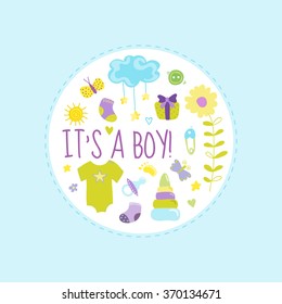 Baby Boy Shower or Arrival Card in vector