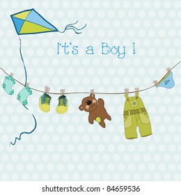 Baby Boy Shower or Arrival Card with place for your text in vector