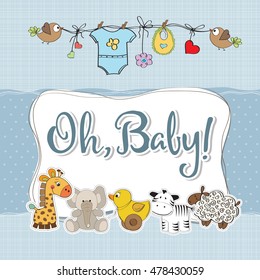 baby boy shower card with animals, vector format