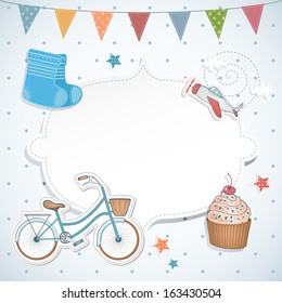 Baby boy shower card. Arrival card with place for your text.