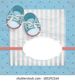 Baby boy shower card. Arrival card with place for your text.