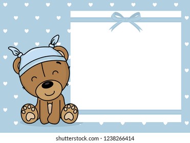 baby boy shower card. Bear with a nightcap. Space for text