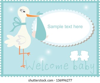 Baby boy shower card with blue background and teddy bear
