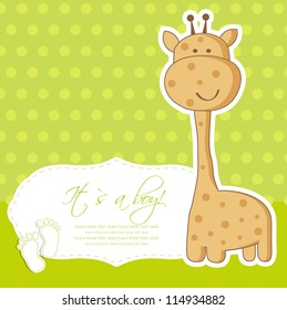 Baby boy shower card with cute giraffe