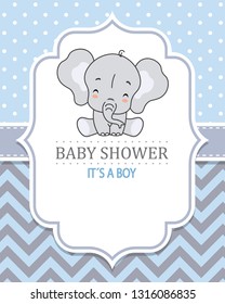 Baby boy shower card. Cute elephant