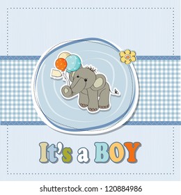 baby boy shower card with elephant and balloons