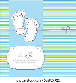 Baby boy shower card with foot steps and frame for your text