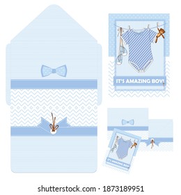 baby boy shower card, illustration in vector format,
new born card, cute background template.
