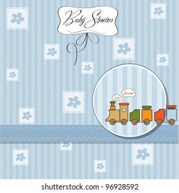 baby boy shower card with toy train