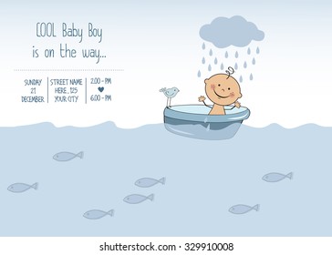 baby boy shower card, vector eps10