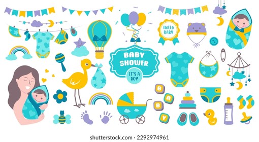 Baby boy shower design icons