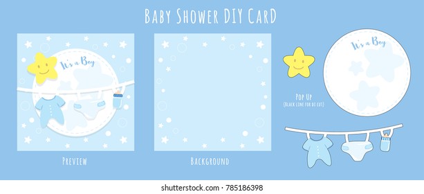 Baby BOY Shower DIY Handmade Card , Happy Birthday For New Born Celebration Greeting And Invitation.