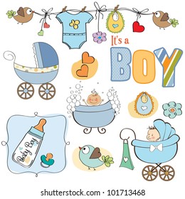  baby boy shower elements set isolated on white background