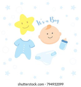 Baby Boy Shower, Happy Birthday for new born celebration greeting and invitation card.