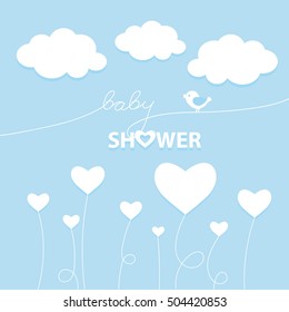 Baby Boy Shower Invitation Card Design. Vector illustration. For boys. Blue.

