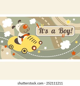 Baby Boy Shower Invitation, dog in the car