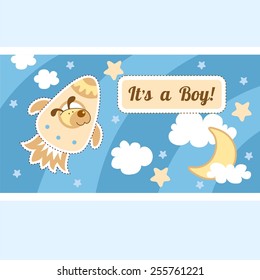 Baby Boy Shower Invitation, dog and spaceship