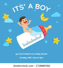 Baby boy shower invitation template vector design. Just need to change date and place.