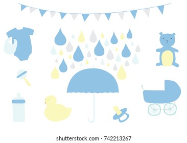 Baby boy shower set of icons