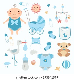 Baby Boy Shower Set Vector Icons Stock Vector (Royalty Free) 193841579