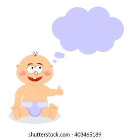 Baby boy sits and thinks. Vector illustration.