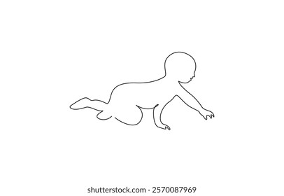 Baby boy sitting in continuous line art drawing style. One line drawing continuous hand drawn baby start crawling, Newborn baby sleep, one art line continuous drawing.