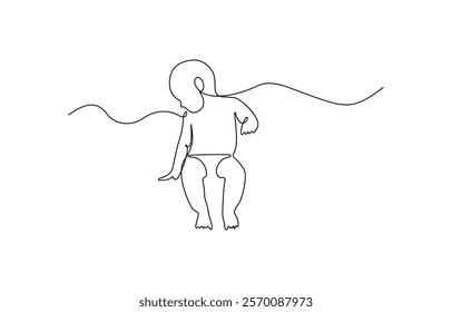 Baby boy sitting in continuous line art drawing style. One line drawing continuous hand drawn baby start crawling, Newborn baby sleep, one art line continuous drawing.