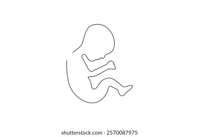 Baby boy sitting in continuous line art drawing style. One line drawing continuous hand drawn baby start crawling, Newborn baby sleep, one art line continuous drawing.