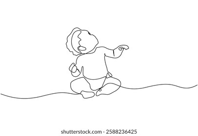 Baby boy sitting in continuous line art drawing style, Baby boy sitting in continuous line art drawing style. Cute toddler child black linear sketch isolated on white background. 