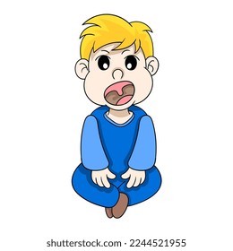 baby boy sitting cute opening mouth not yet teething. vector design illustration art