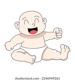 baby boy is sitting happy laughing off relieved. vector design illustration art