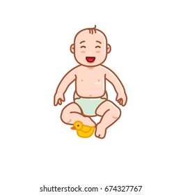 baby boy sitting vector line illustration