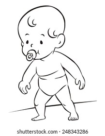 baby boy, sketch, black contour drawing, cute vector illustration