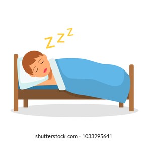 Vector Cartoon Illustration Sleeping Boy Bed Stock Vector (Royalty Free ...