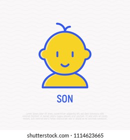 Baby boy thin line icon. Modern vector illustration of newborn.