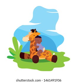 baby boy with toy giraffe
